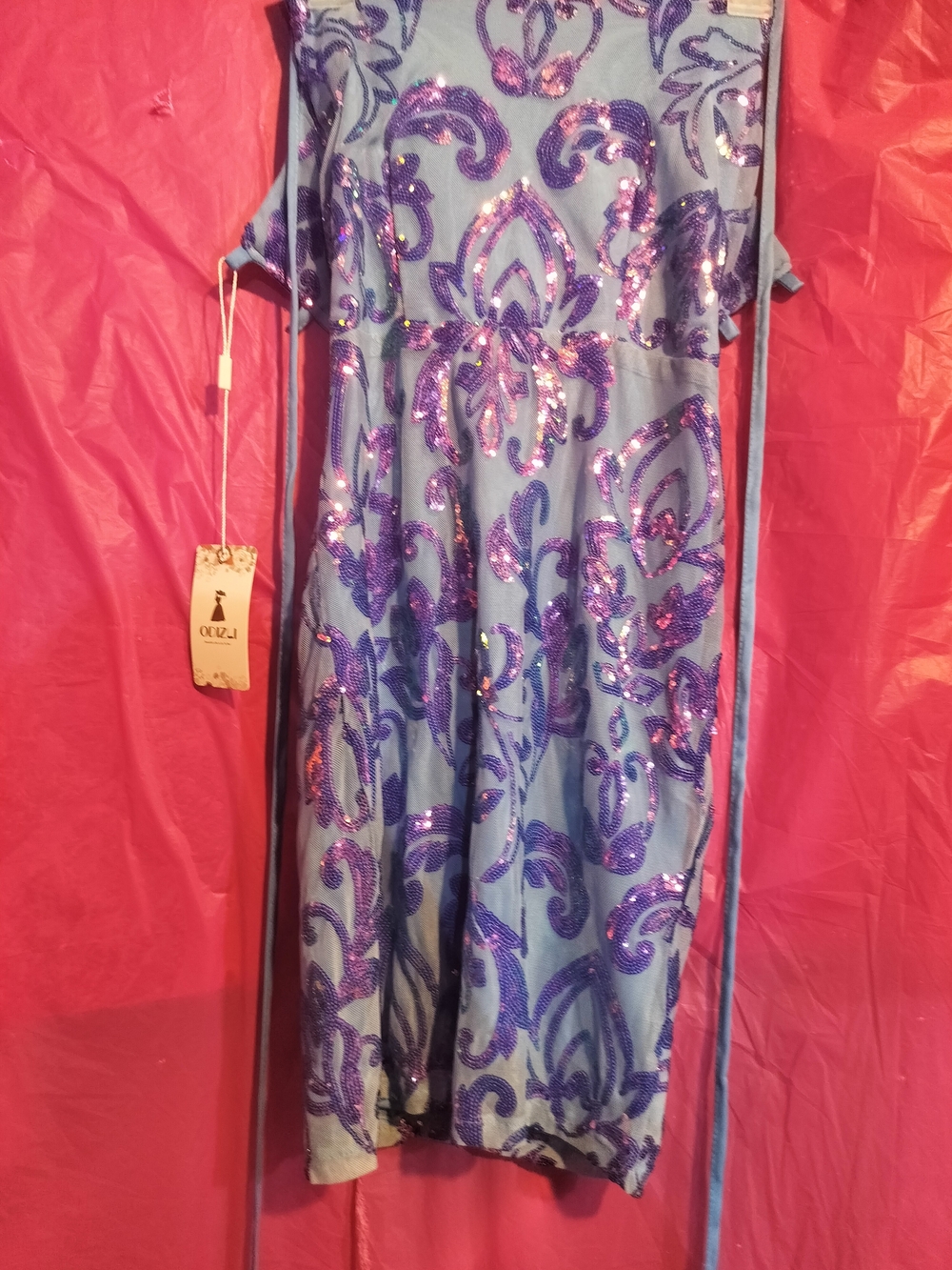 Blue Sequin Embellished Midi Dress